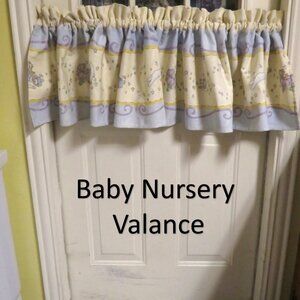 Kids Line Baby Nursery VALENCE curtain 15.25" tall pastel baby blue & cream